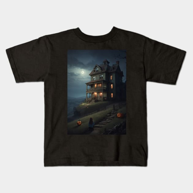 Haunted House Halloween Kids T-Shirt by DaffodilArts